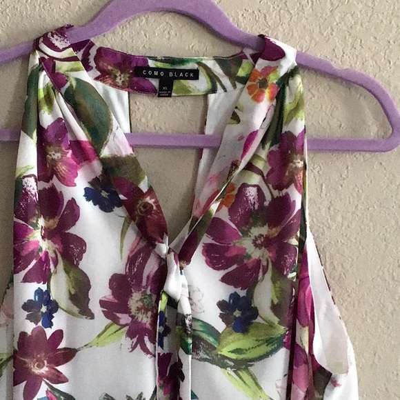 NWOT purple floral sleeveless top with front tie detail, XL - Picture 3 of 6